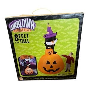 Rare 2006 Gemmy 8ft Halloween Inflatable Airblown Black Cat on‎ Pumpkin